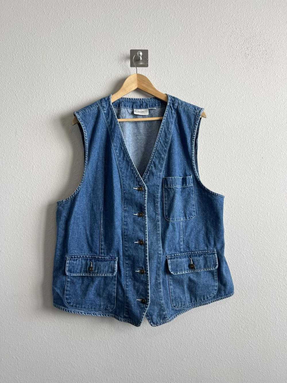 Designer Vintage Denim Jean Utilty Vest Pockets o… - image 1