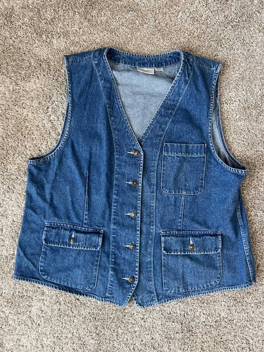 Designer Vintage Denim Jean Utilty Vest Pockets o… - image 6