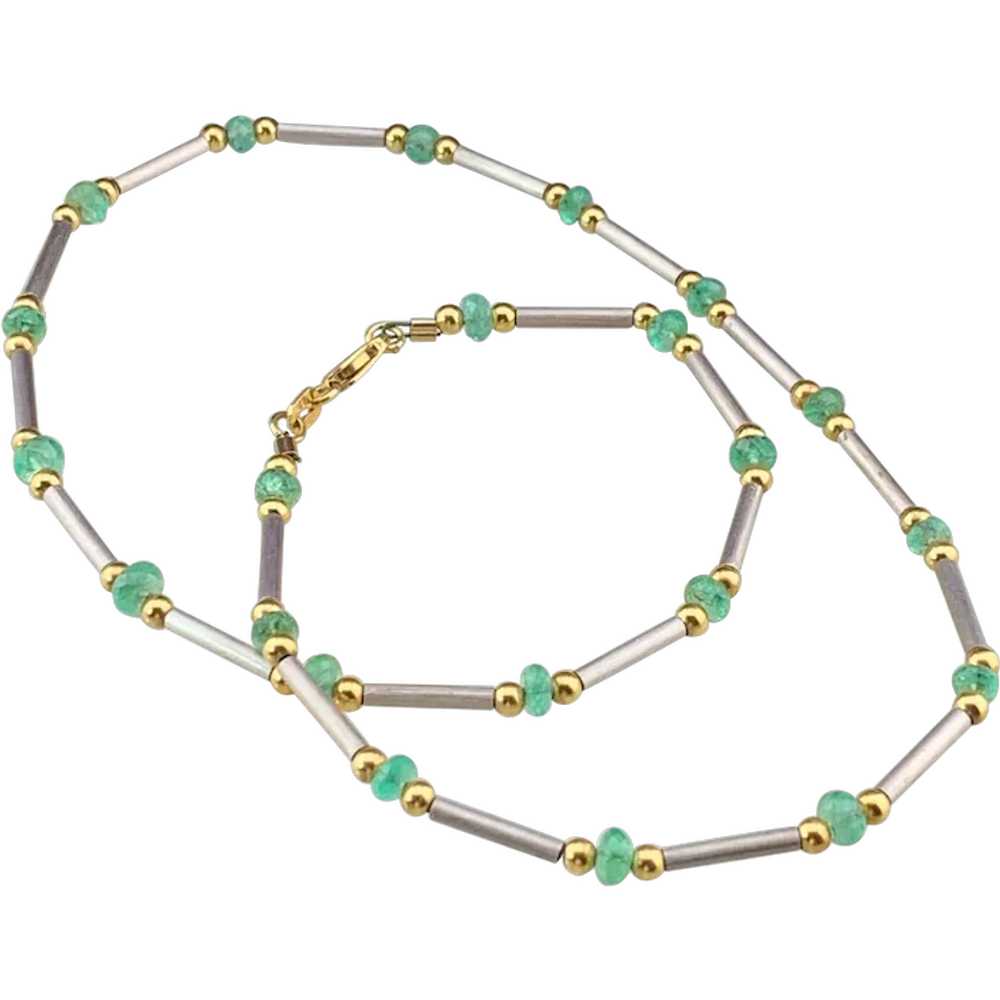 Vintage Italian 18K & Emerald Chain Necklace - image 1