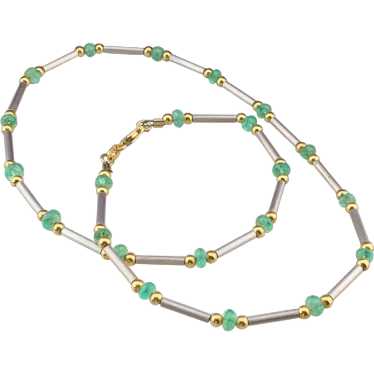 Vintage Italian 18K & Emerald Chain Necklace - image 1