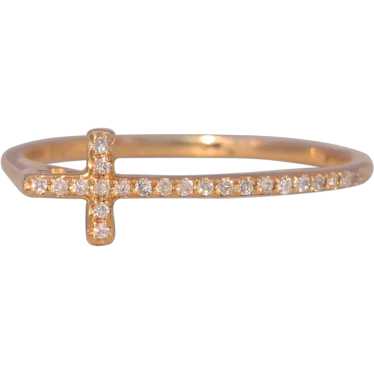 Modern Sideways Diamond Cross Ring in Yellow Gold