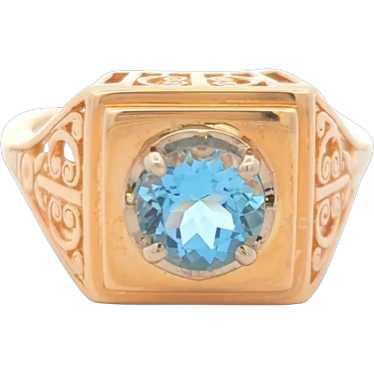 Estate Aquamarine Scroll Ring in 14kt Gold