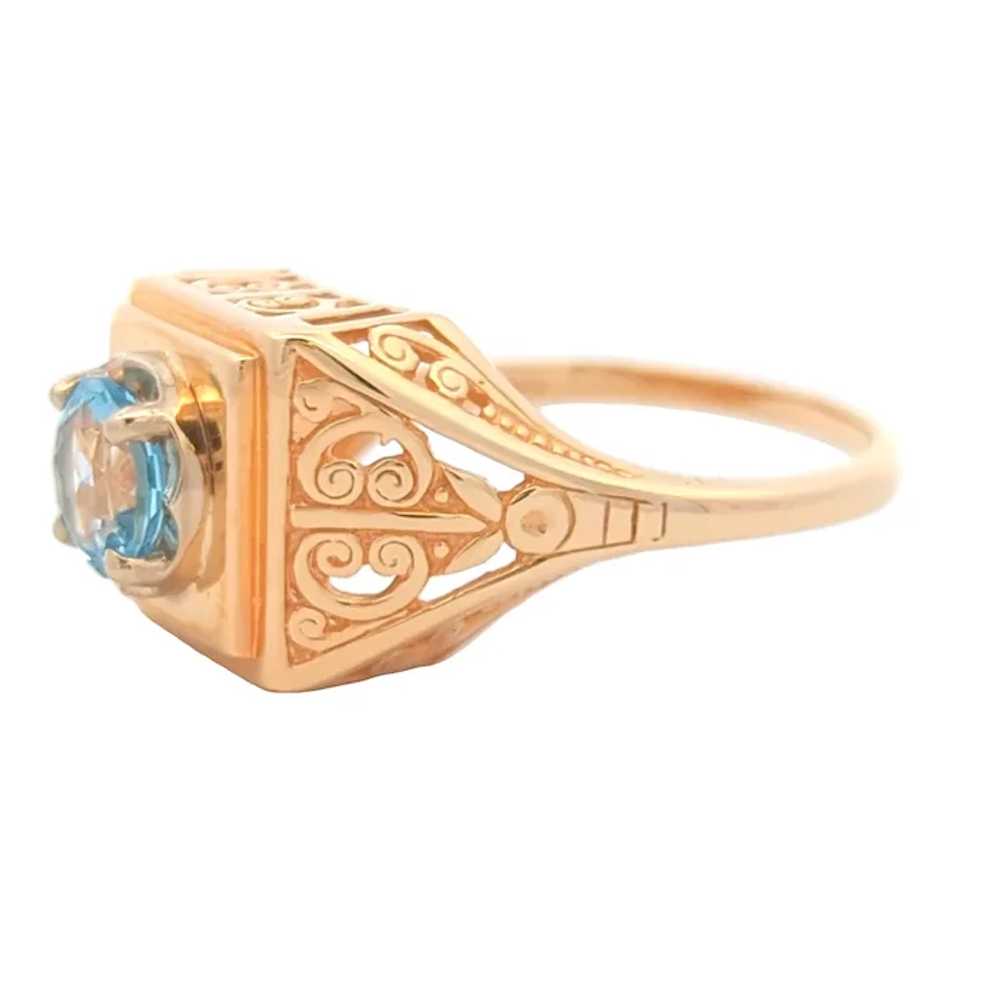 Estate Aquamarine Scroll Ring in 14kt Gold - image 2