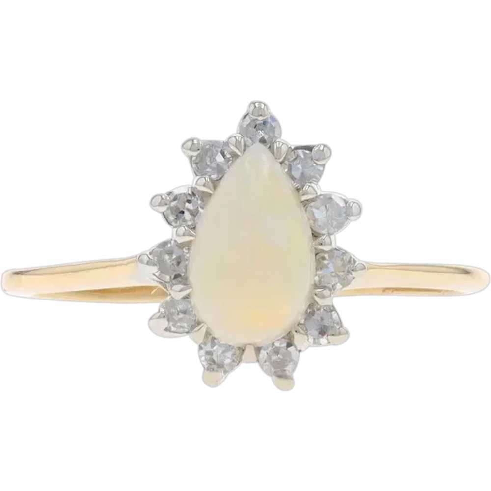 Yellow Gold Opal & Diamond Halo Ring - 14k Pear C… - image 1