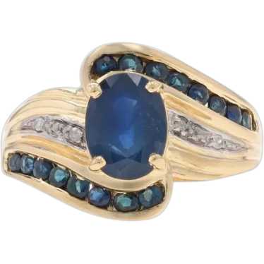 Yellow Gold Sapphire Diamond Bypass Ring - 14k Ov… - image 1