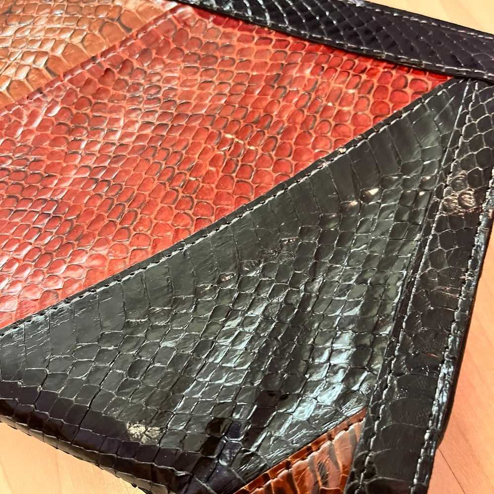 VINTAGE Red Brown Striped Snake Skin Clutch Envel… - image 5