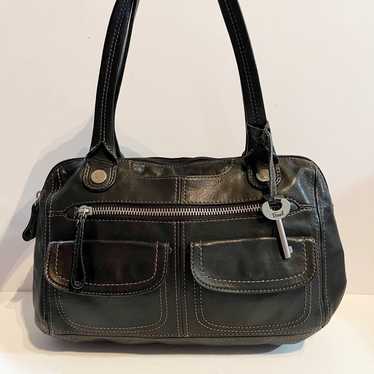 Fossil Black Leather Large Tote Shoulder Bag Hobo… - image 1