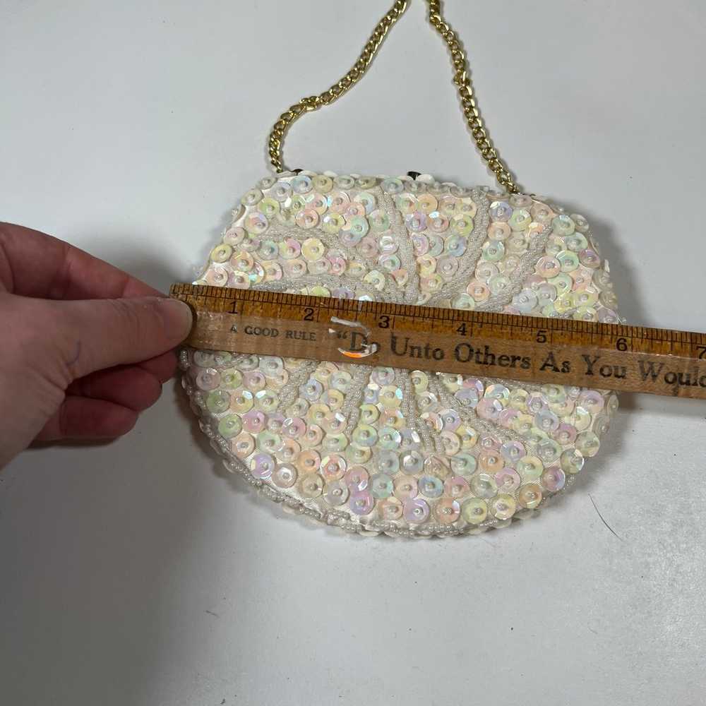 Vintage beaded evening bag cream sequin handmade … - image 5