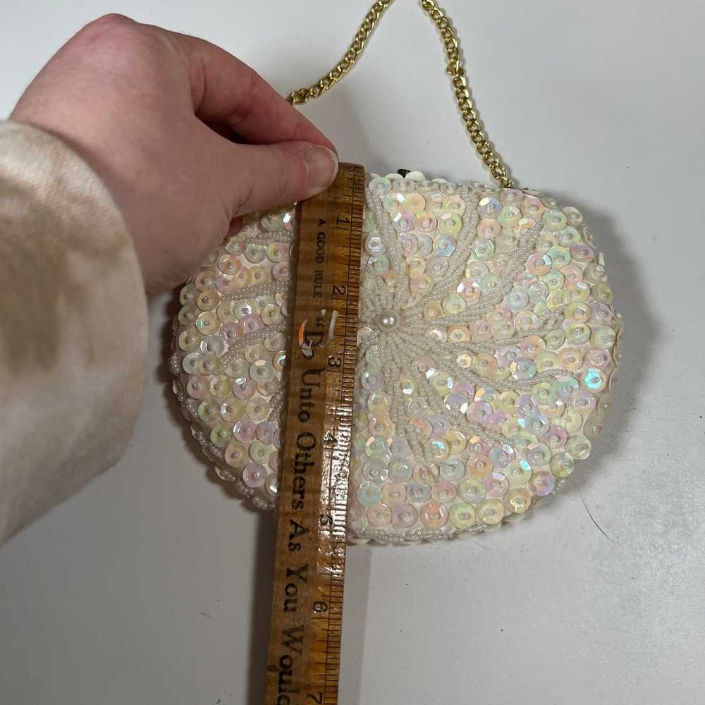 Vintage beaded evening bag cream sequin handmade … - image 6