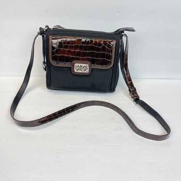 Vintage Brighton 90s Black Nylon Croc Leather Fla… - image 1