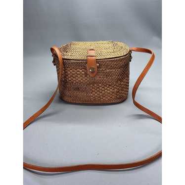 VTG Rattan Woven Bucket Bag Crossbody Purse Small… - image 1