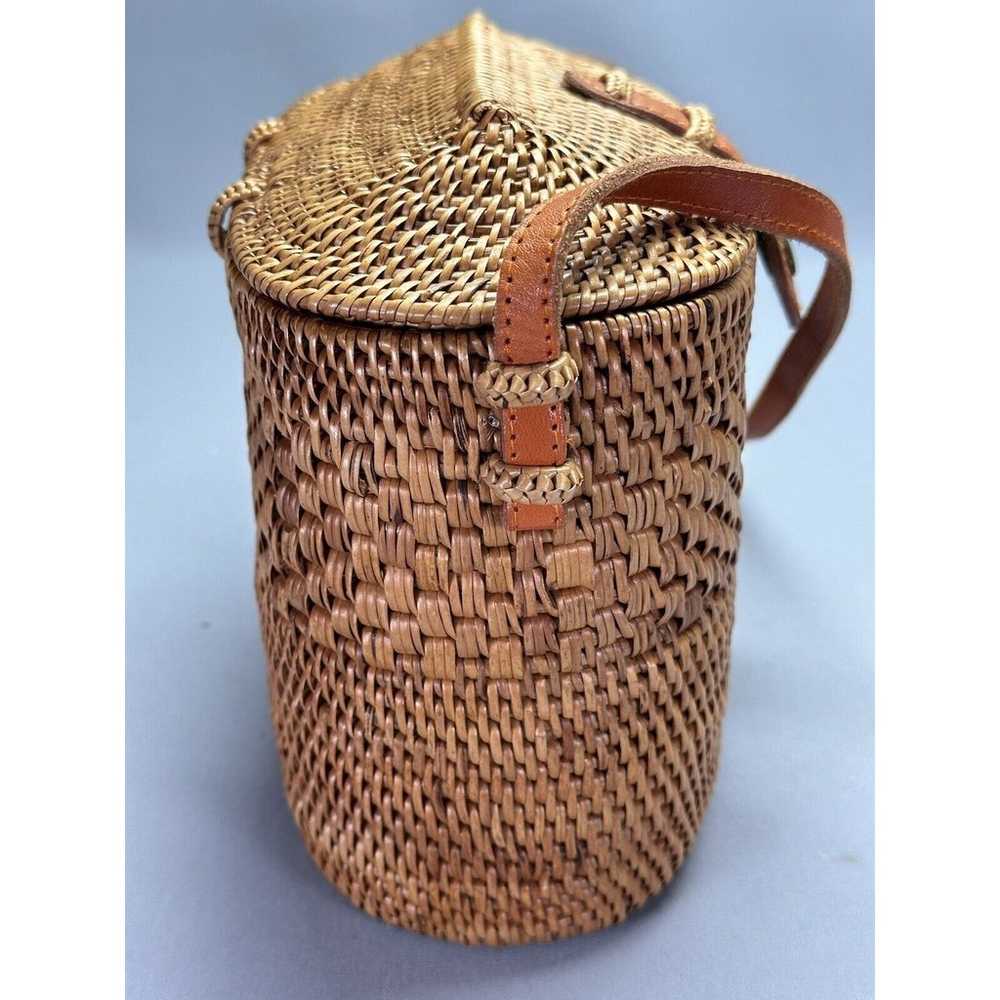 VTG Rattan Woven Bucket Bag Crossbody Purse Small… - image 7