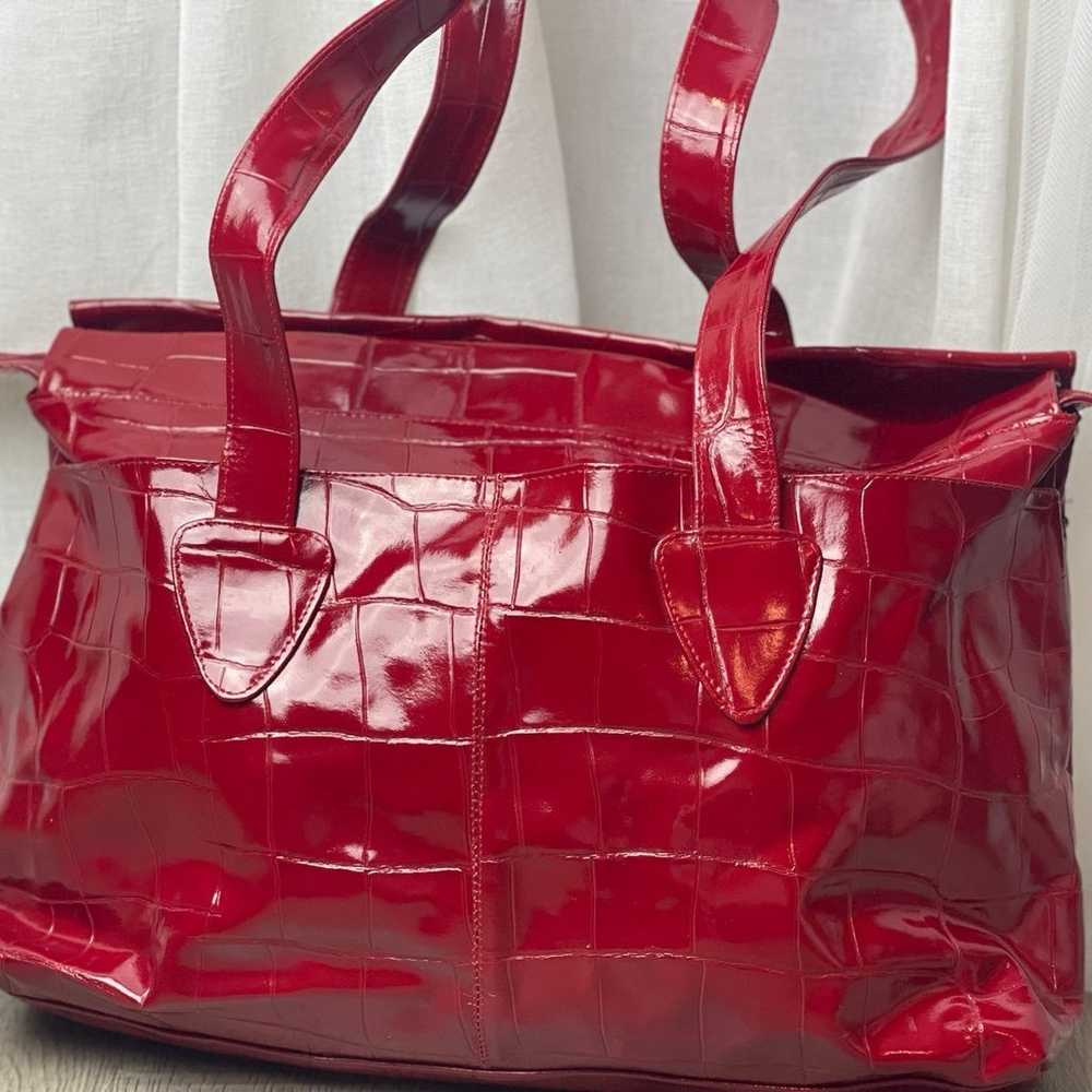 Etra vintage large tote red genuine learher women… - image 1