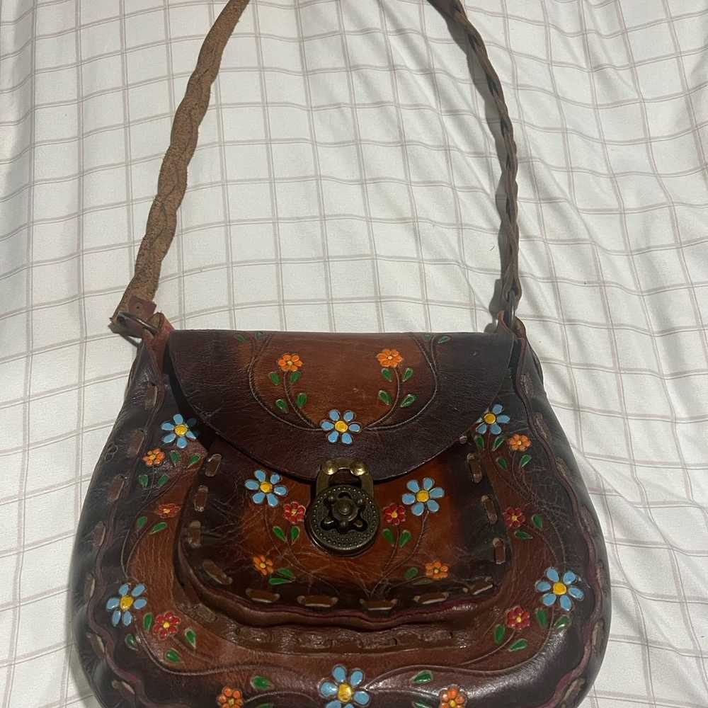 Vintage 70s Boho Leather Purse made in Mexico - image 1