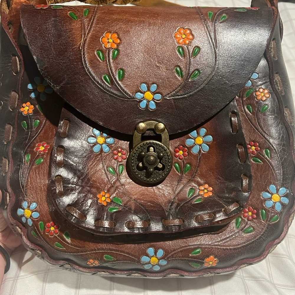 Vintage 70s Boho Leather Purse made in Mexico - image 2