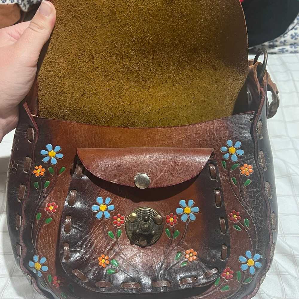 Vintage 70s Boho Leather Purse made in Mexico - image 3