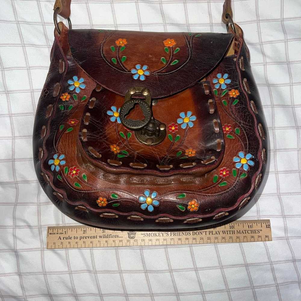 Vintage 70s Boho Leather Purse made in Mexico - image 7