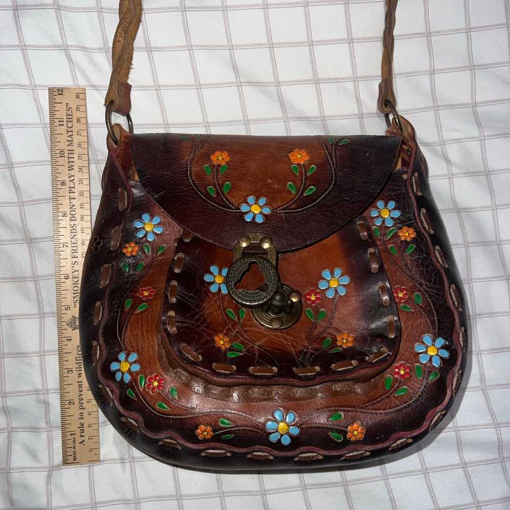 Vintage 70s Boho Leather Purse made in Mexico - image 8