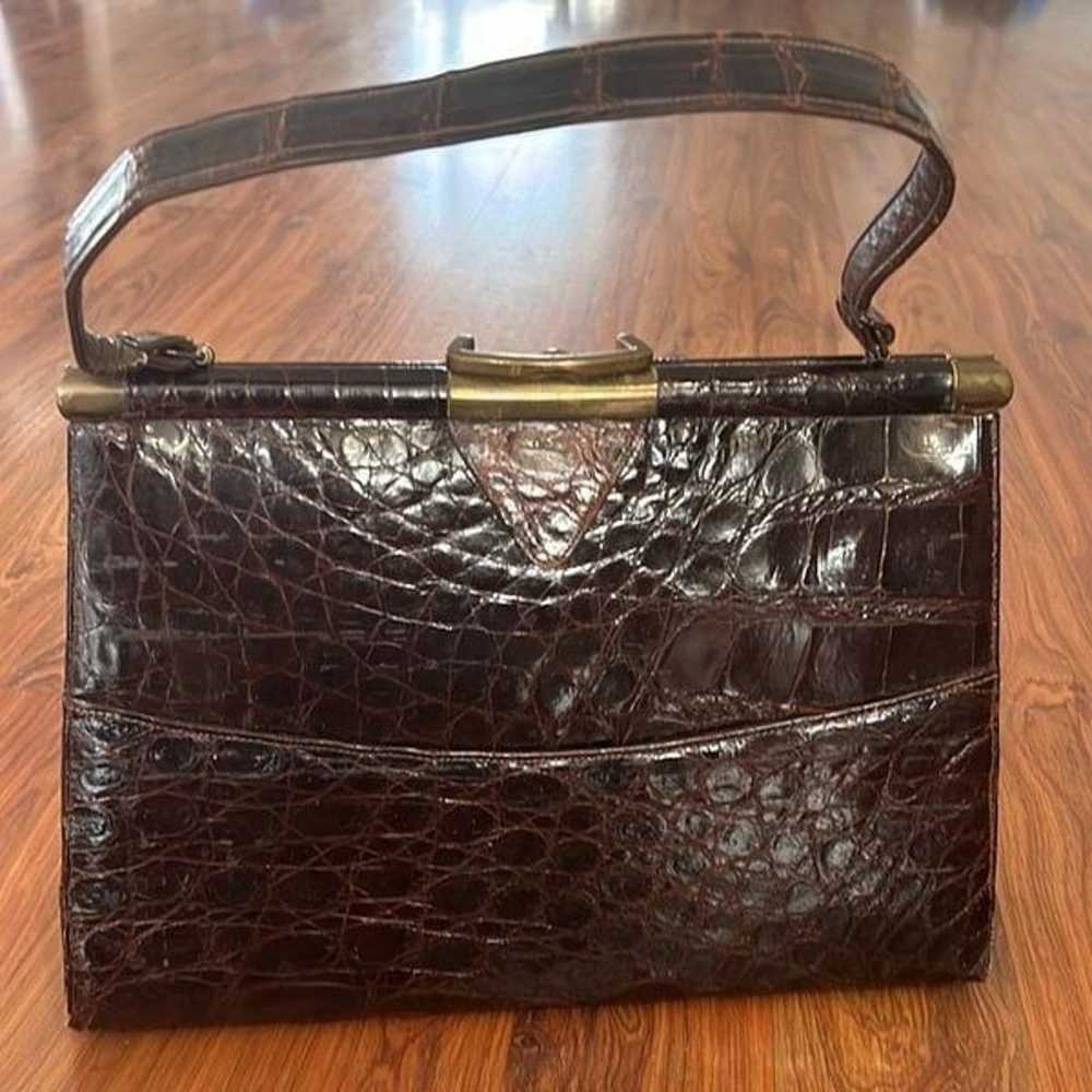 Vassar chocolate brown vintage genuine alligator … - image 1