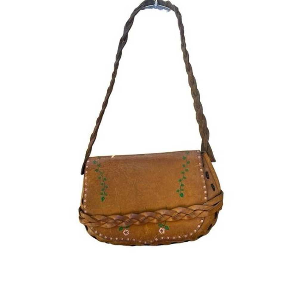 Vintage 70’s Leather Crossbody Boho Hippie Purse … - image 10