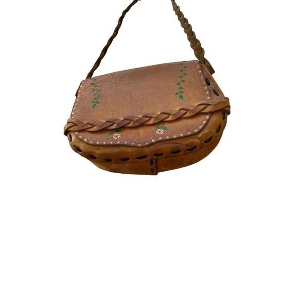 Vintage 70’s Leather Crossbody Boho Hippie Purse … - image 11