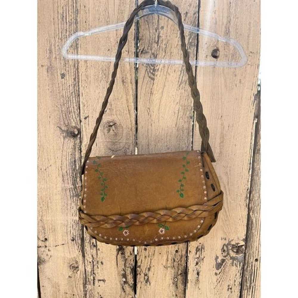 Vintage 70’s Leather Crossbody Boho Hippie Purse … - image 12