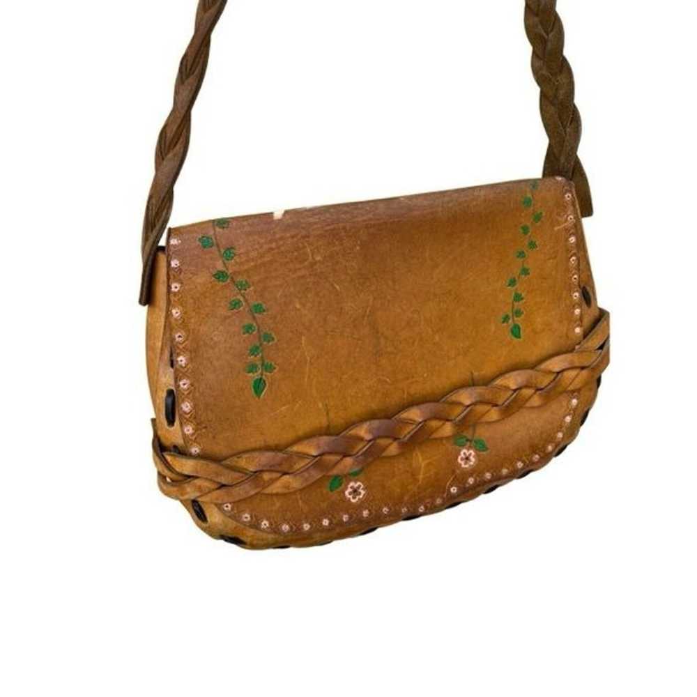 Vintage 70’s Leather Crossbody Boho Hippie Purse … - image 1