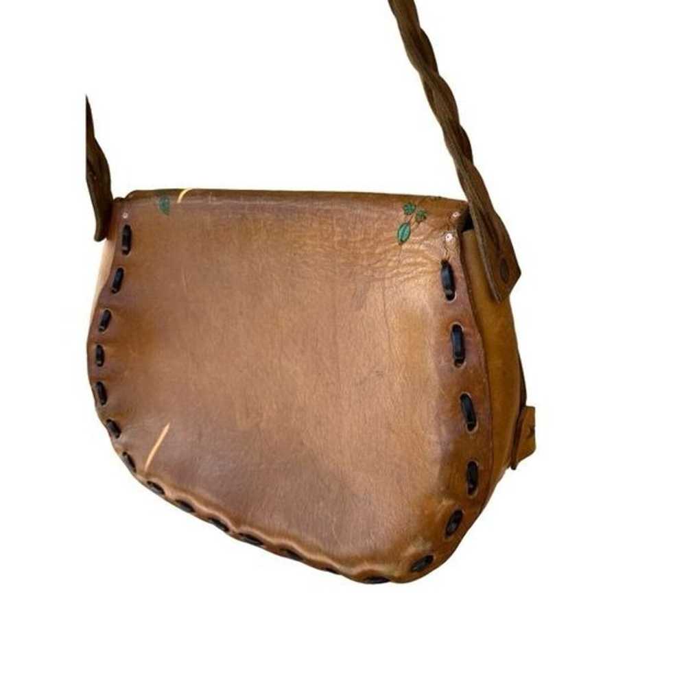 Vintage 70’s Leather Crossbody Boho Hippie Purse … - image 3