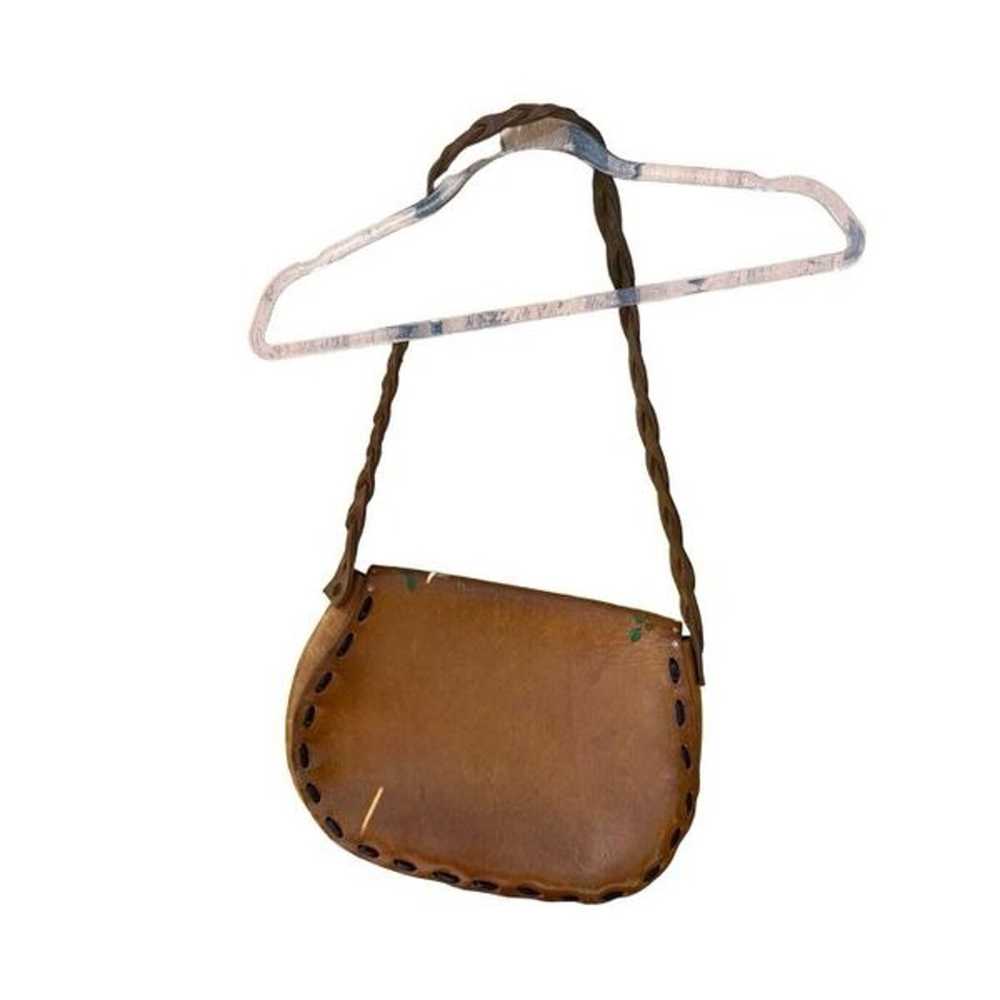 Vintage 70’s Leather Crossbody Boho Hippie Purse … - image 7