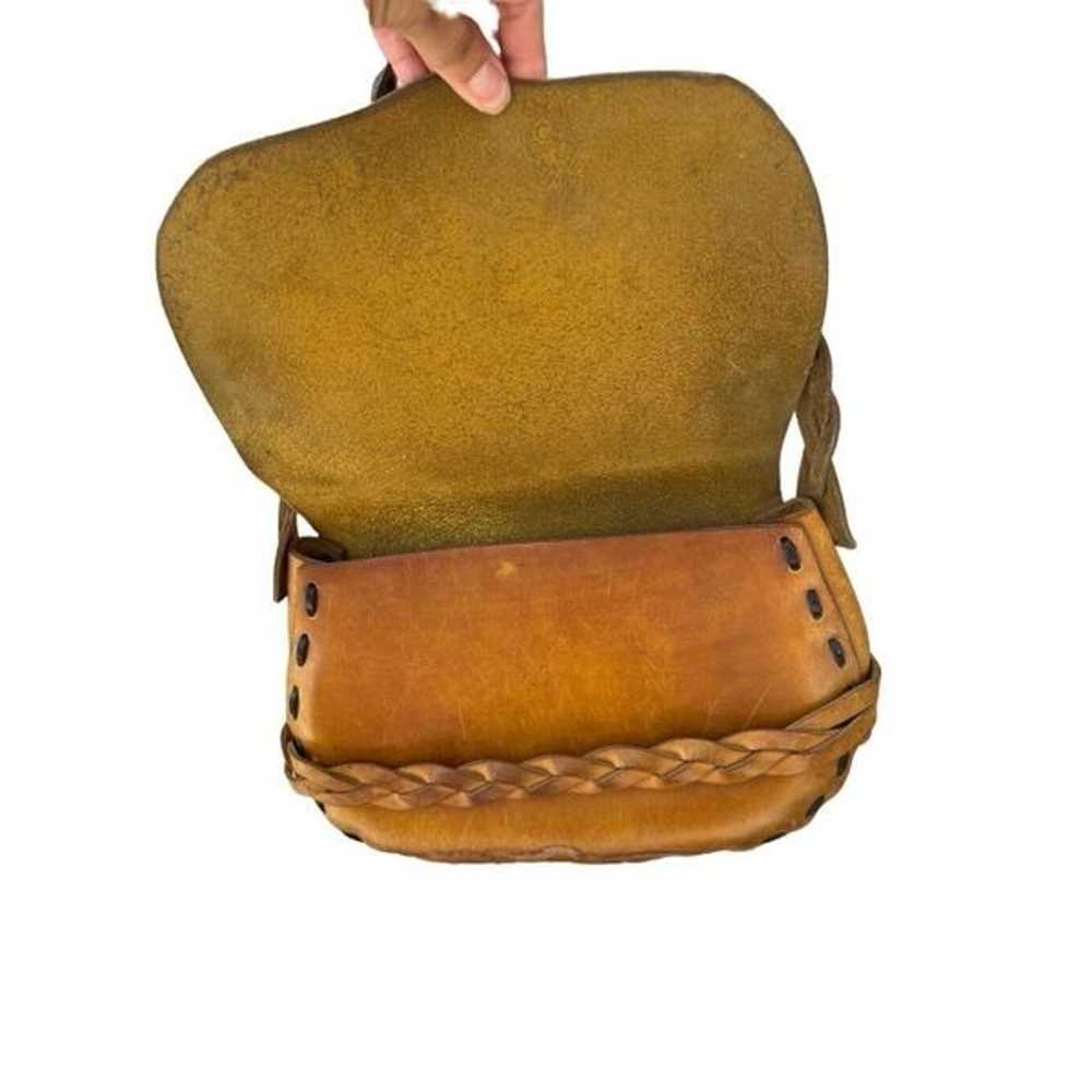 Vintage 70’s Leather Crossbody Boho Hippie Purse … - image 9