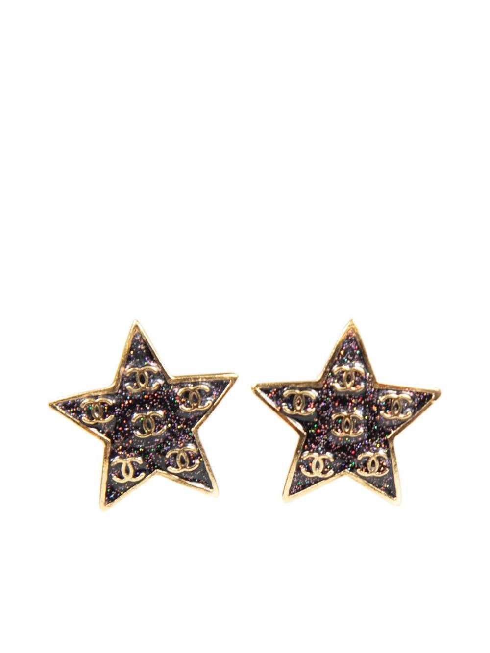 Chanel Glitter CC Logo Star Earrings - image 1