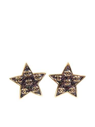 Chanel Glitter CC Logo Star Earrings - image 1