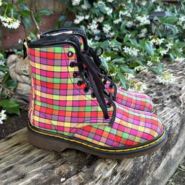 Vtg Dr. Martens 1460 Checkered Fabric Boots Engla… - image 1