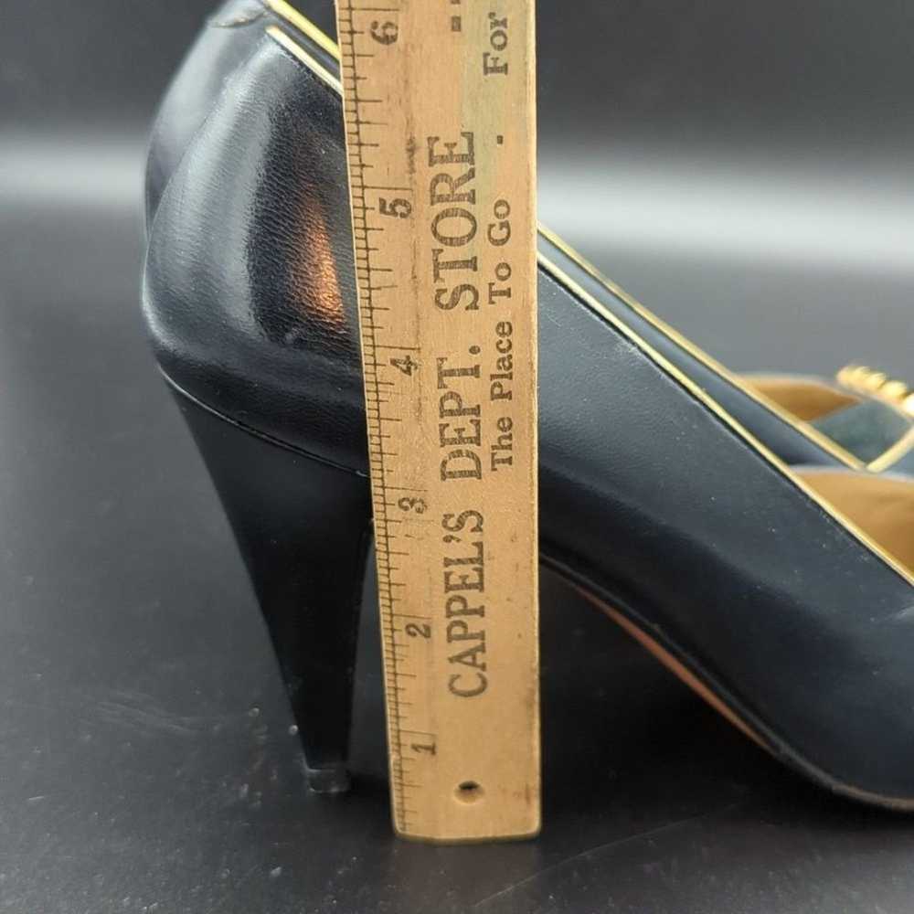 Vintage Bally Black and gold leather high heels s… - image 10