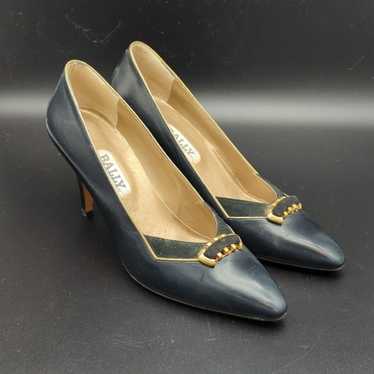 Vintage Bally Black and gold leather high heels s… - image 1