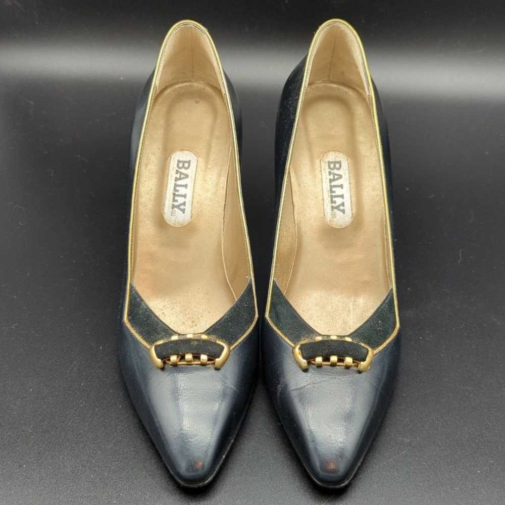 Vintage Bally Black and gold leather high heels s… - image 2