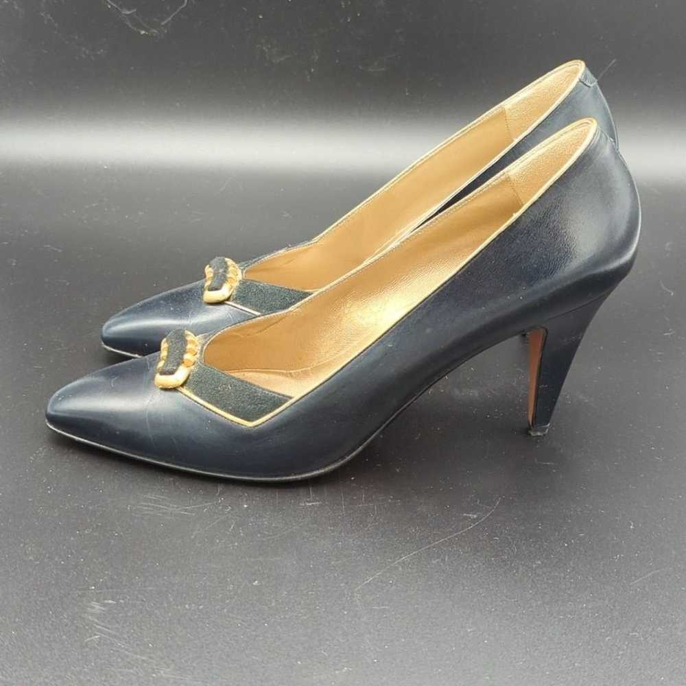 Vintage Bally Black and gold leather high heels s… - image 3