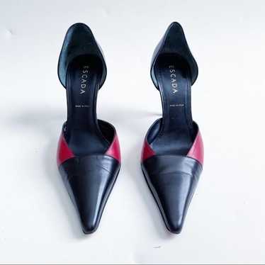 ESCADA Vintage Block Spectator Black Red Heels - image 1