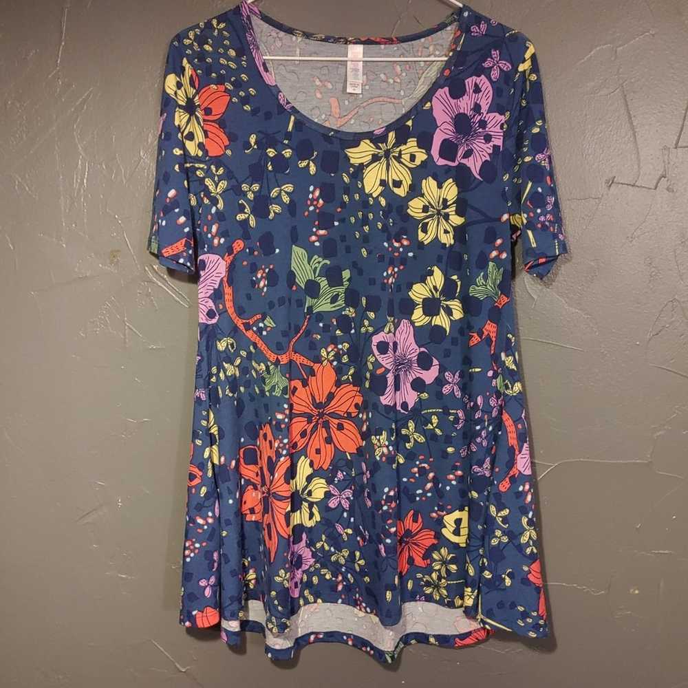 Lularoe XS Perfect Tee Shirt Blue Floral - image 1