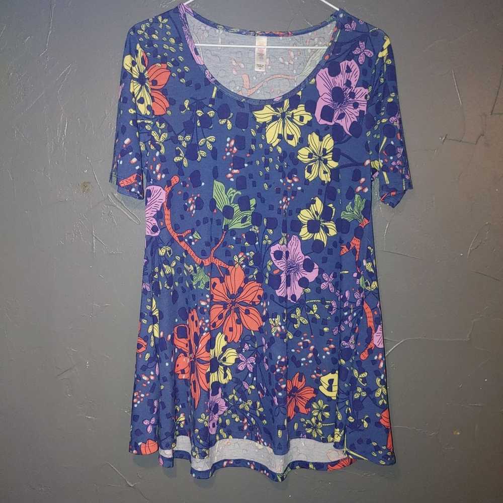 Lularoe XS Perfect Tee Shirt Blue Floral - image 3