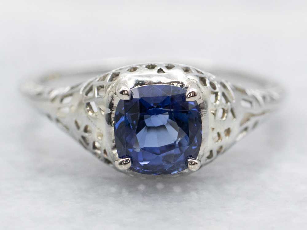 White Gold Art Deco Sapphire Solitaire Ring - image 1