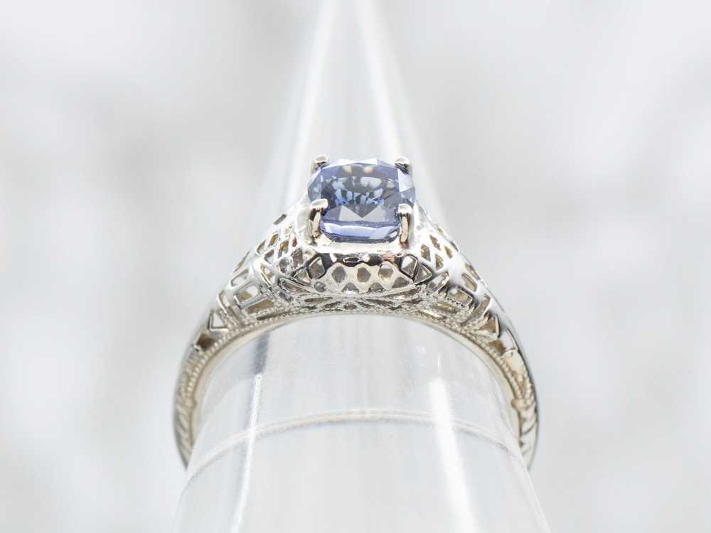 White Gold Art Deco Sapphire Solitaire Ring - image 3