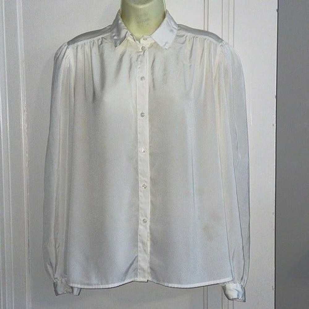 Vtg 70s Alexandria white polyester blouse - image 1