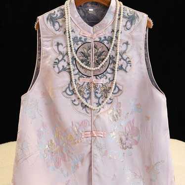 Pink silk  embroidered vest - image 1