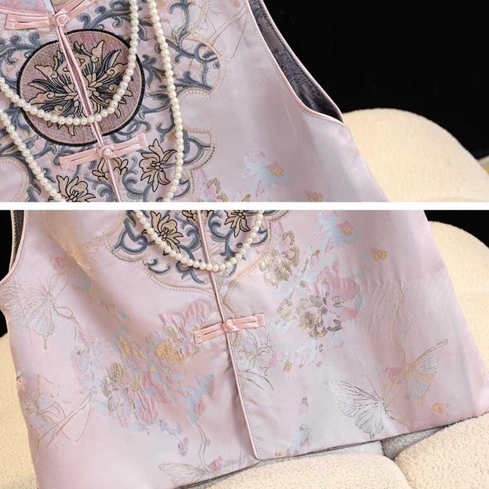 Pink silk  embroidered vest - image 5