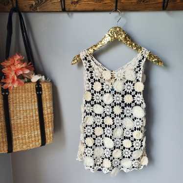 Alice + Olivia Floral Crochet Boho Tank XS - image 1