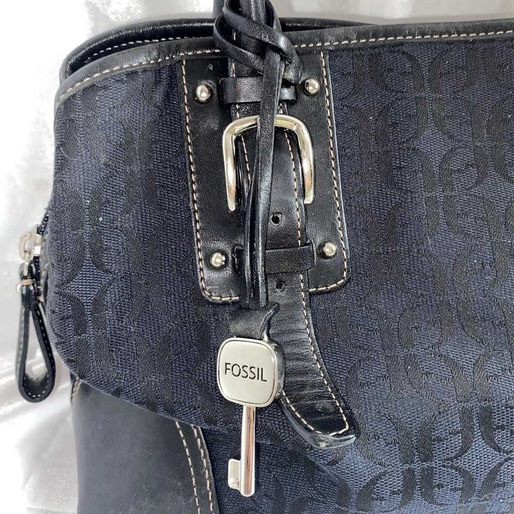 FOSSIL vintage Baguette satchel logo fabric and l… - image 2