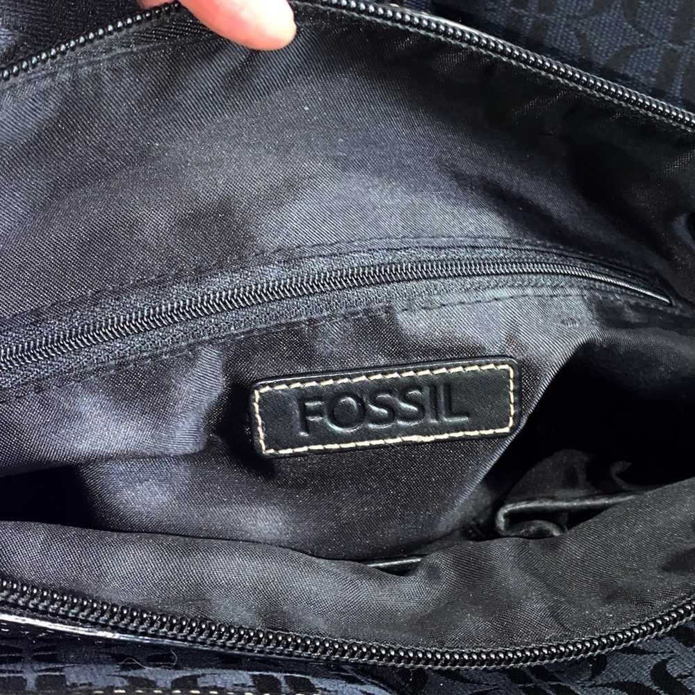 FOSSIL vintage Baguette satchel logo fabric and l… - image 7