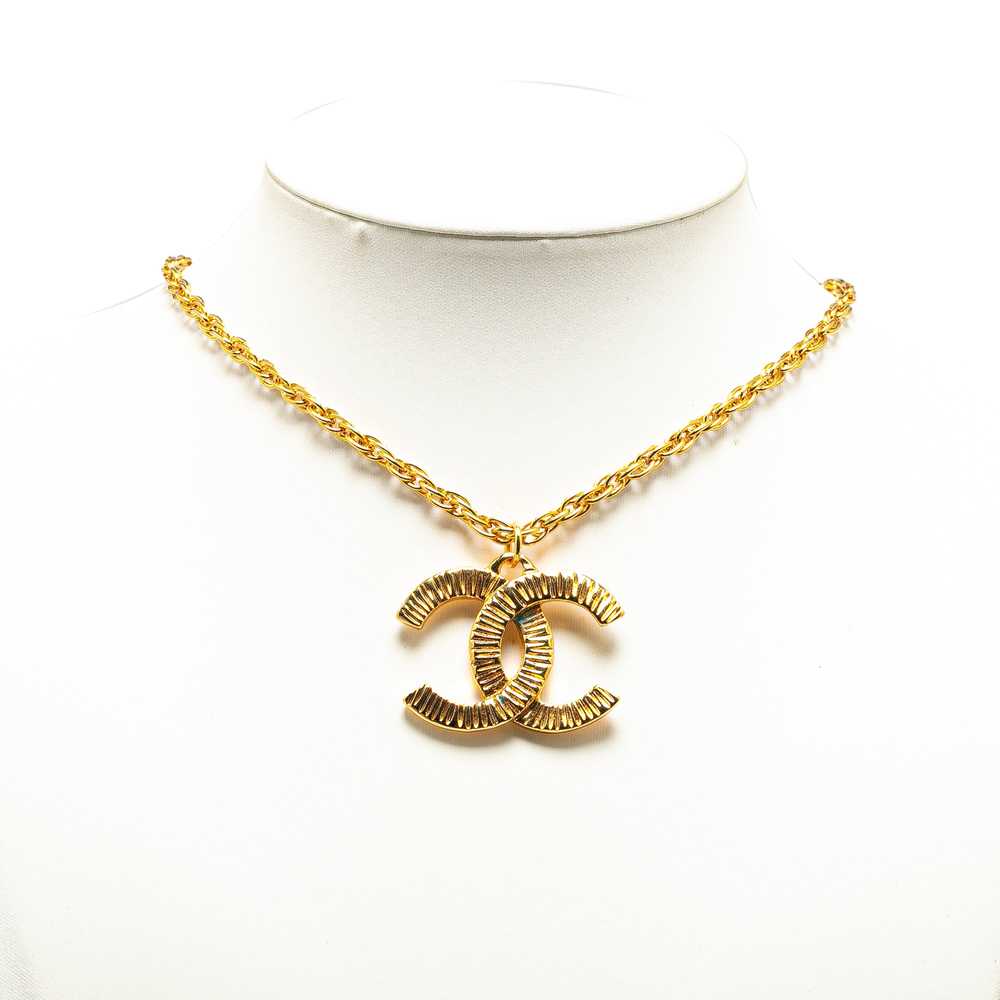 Gold Chanel Gold Plated CC Logo Pendant Necklace - image 5