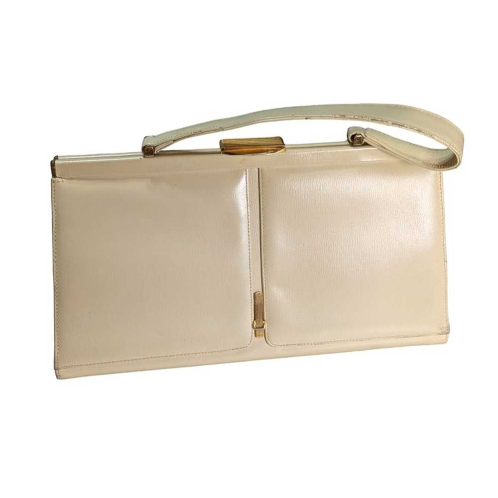 Vintage Dofan 1960s Cream Leather Handbag With Go… - image 1